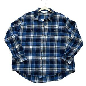 Old Navy The Boyfriend Shirt Blue Plaid Long Sleeve Button-Up Womens Size L